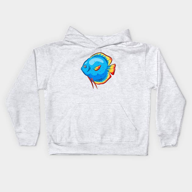 Tropical Fish Cartoon Illustration Goldfish Design Kids Hoodie by Squeeb Creative